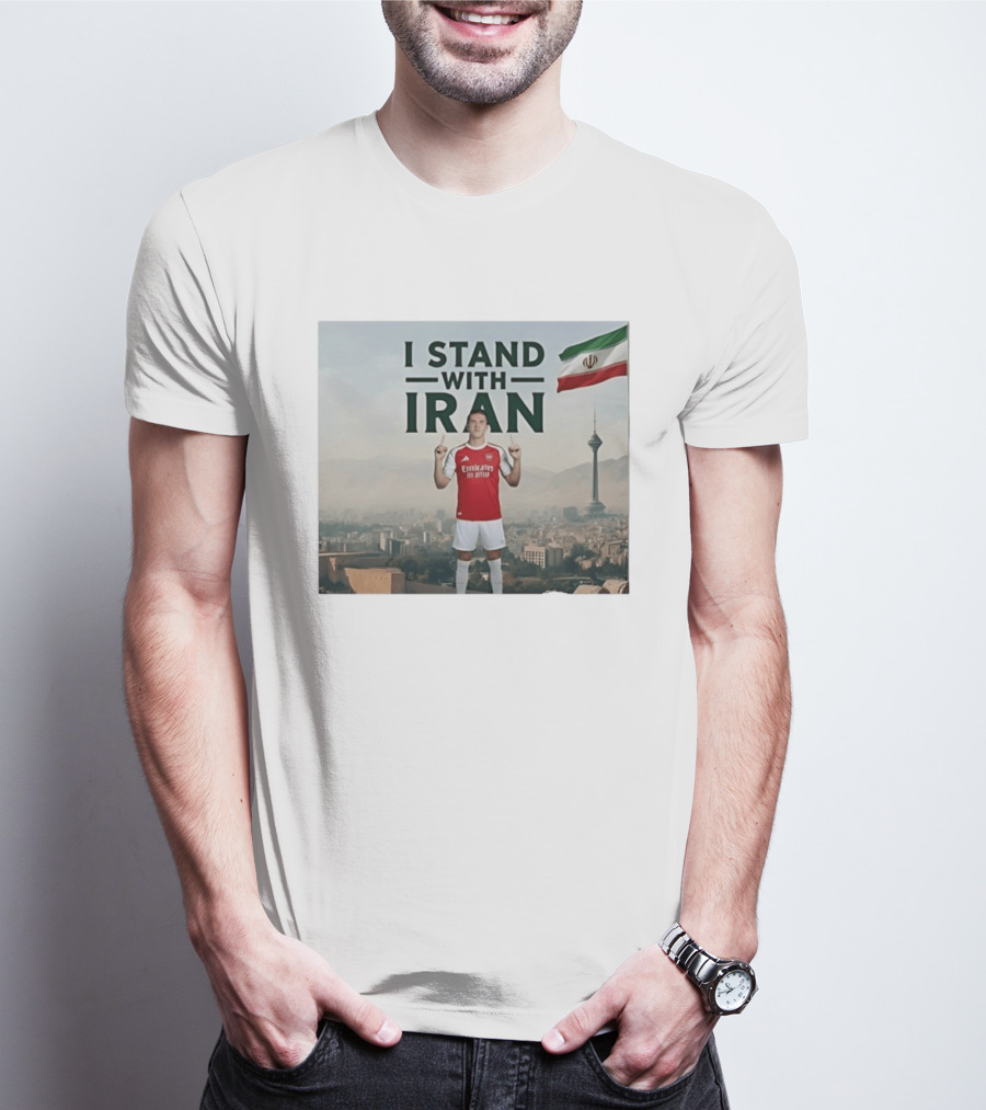 I Stand With Iran Soccer Supporter With Flag And Cityscape T-Shirt