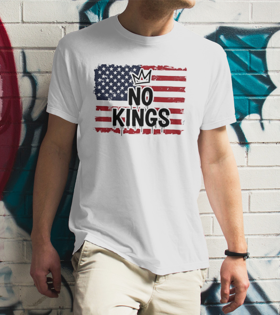 No Kings In America US Flag With Crown Melting Effect T-Shirt