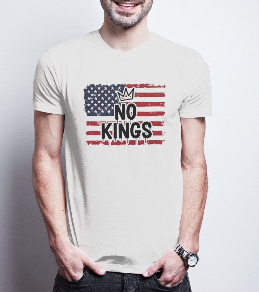No Kings In America US Flag With Crown Melting Effect T-Shirt