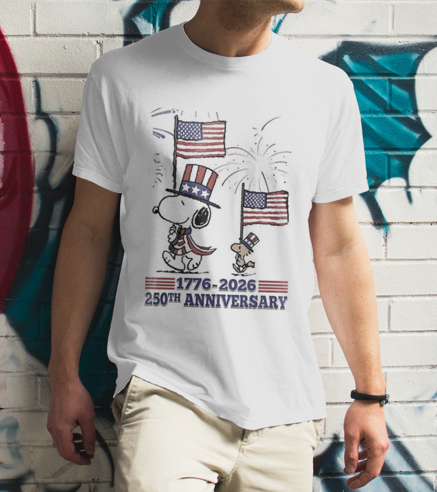 Snoopy 1776 2026 USA 250th Anniversary Celebration With Flags And Fireworks T-Shirt