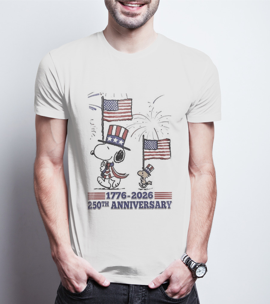 Snoopy 1776 2026 USA 250th Anniversary Celebration With Flags And Fireworks T-Shirt