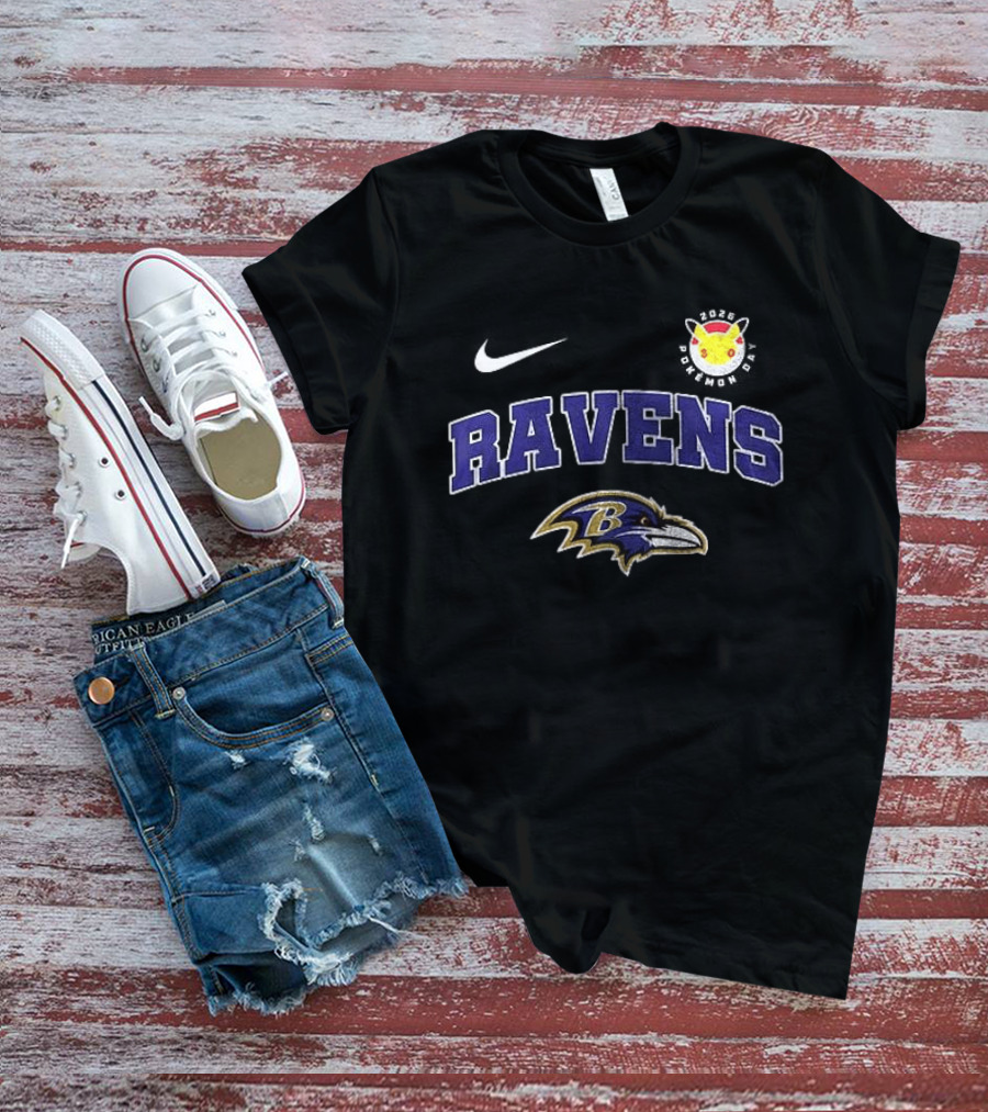 Nike Baltimore Ravens Pikachu 30th Anniversary Collaboration T-Shirt