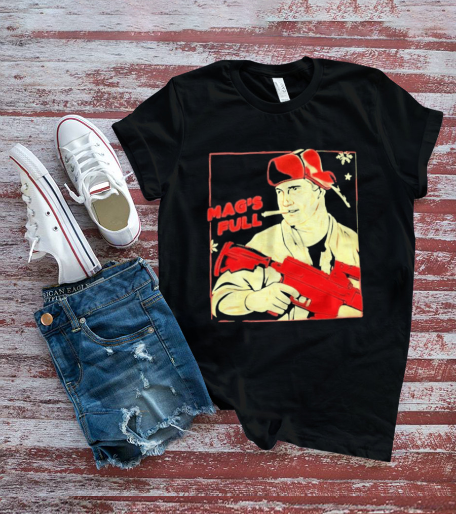 Mag's Full Armed Character With Red Cap And Gun T-Shirt