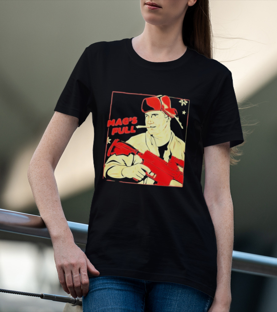 Mag's Full Armed Character With Red Cap And Gun T-Shirt