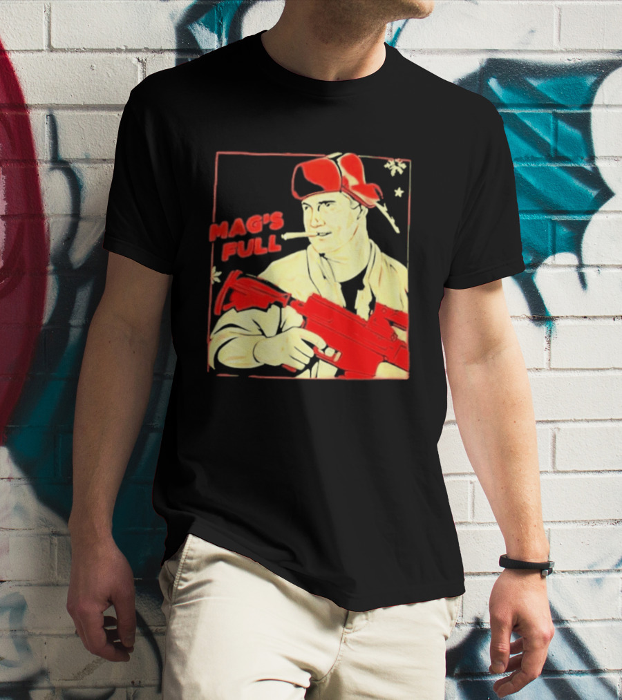 Mag's Full Armed Character With Red Cap And Gun T-Shirt