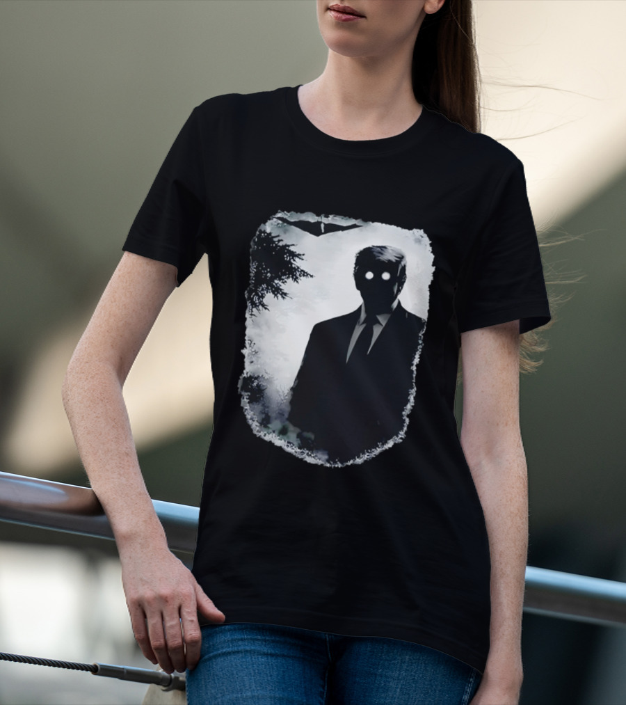 Dark Shadow Figure Mysterious Silhouette Trump Eerie Woods Cloaked Eyes T-Shirt