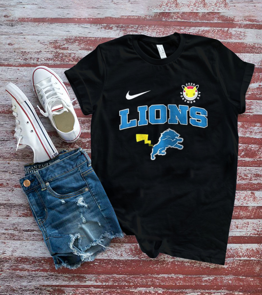 Nike Detroit Lions Pikachu Pokemon Day 2023 Anniversary T-Shirt