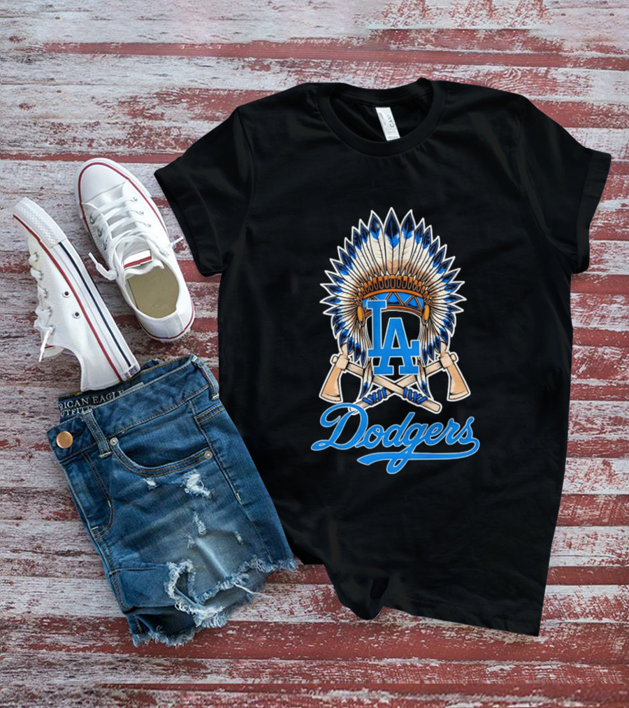Los Angeles Dodgers Native American Headdress LA T-Shirt