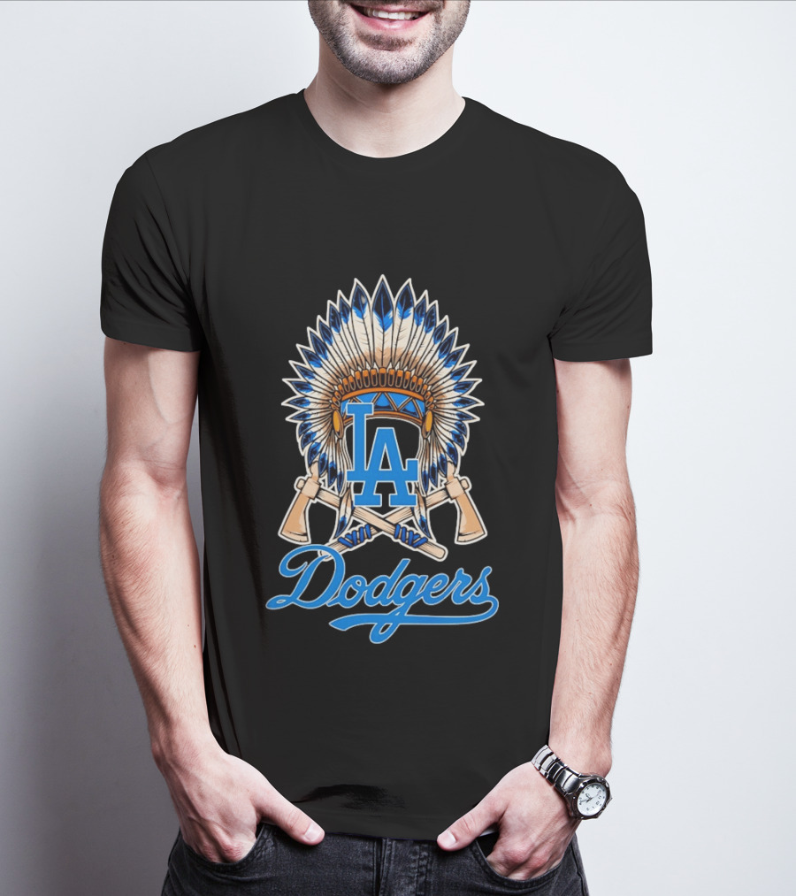 Los Angeles Dodgers Native American Headdress LA T-Shirt