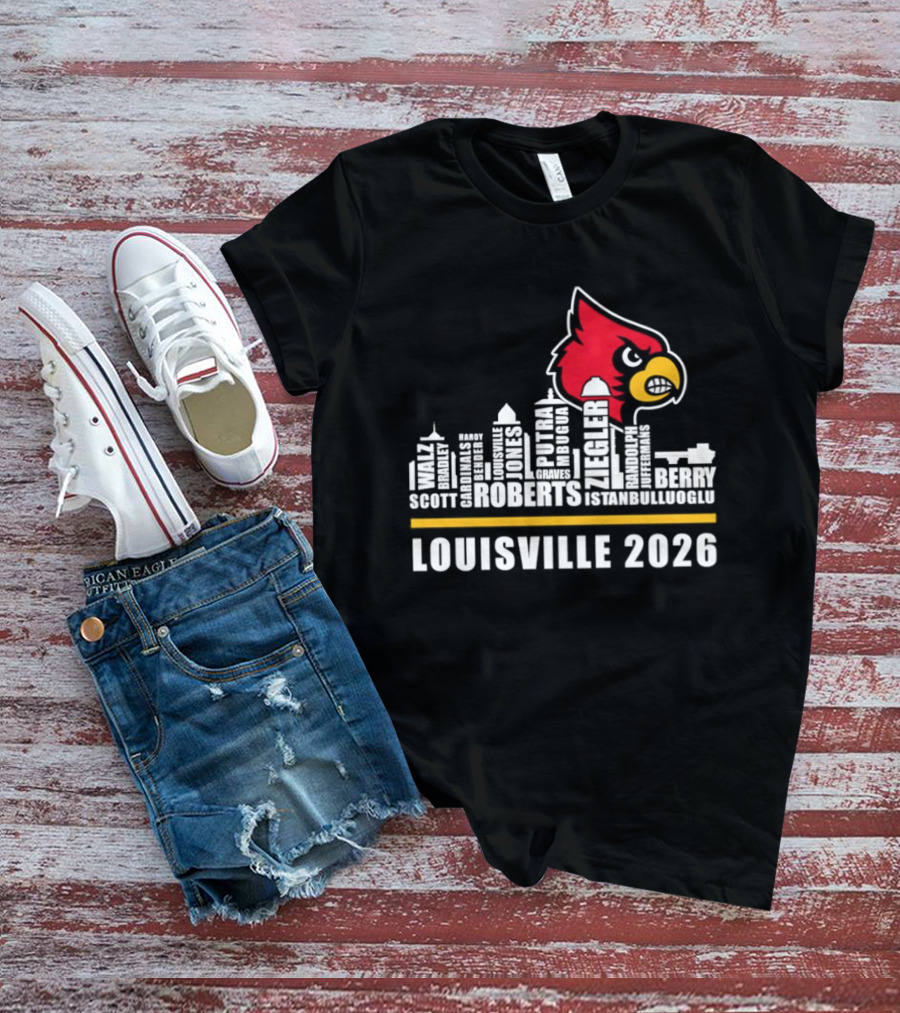 Louisville 2026 Cardinals Skyline Scott Roberts Berry Stephenson T-Shirt