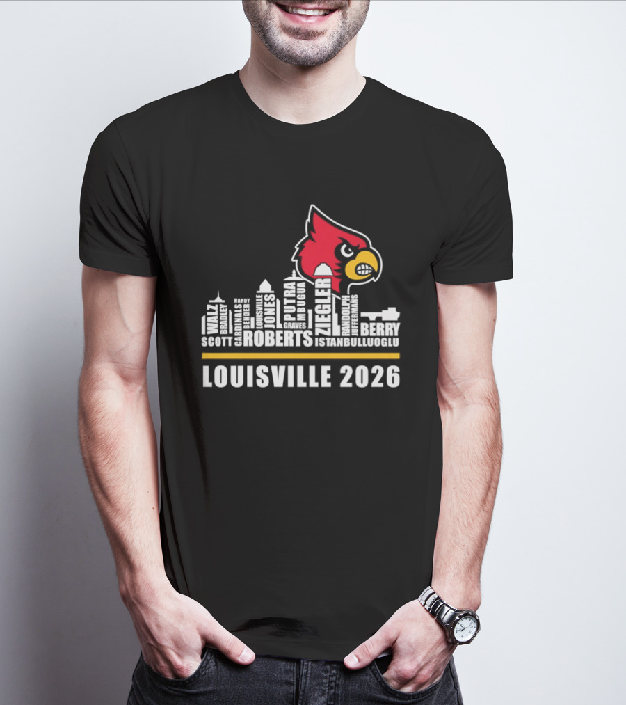 Louisville 2026 Cardinals Skyline Scott Roberts Berry Stephenson T-Shirt
