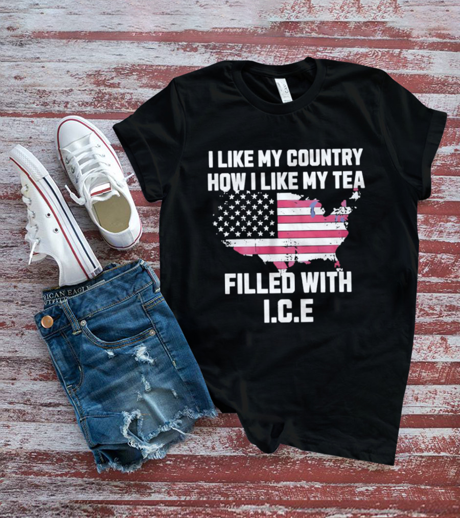 I Like My Country How I Like My Tea Filled With ICE USA Map American Flag T-Shirt