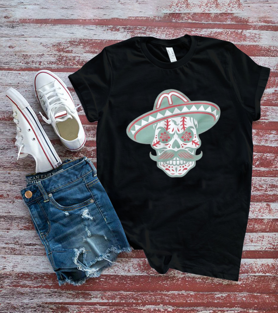 Sugar Skull Sombrero Baseball Team Mexico Nacho Alvarez Jr T-Shirt