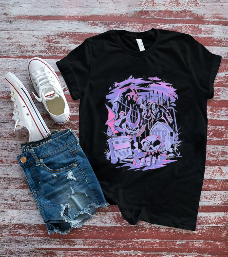 Jersey Devil Moonlit Cemetery Scene RIP Tombstone Ghostly Atmosphere T-Shirt