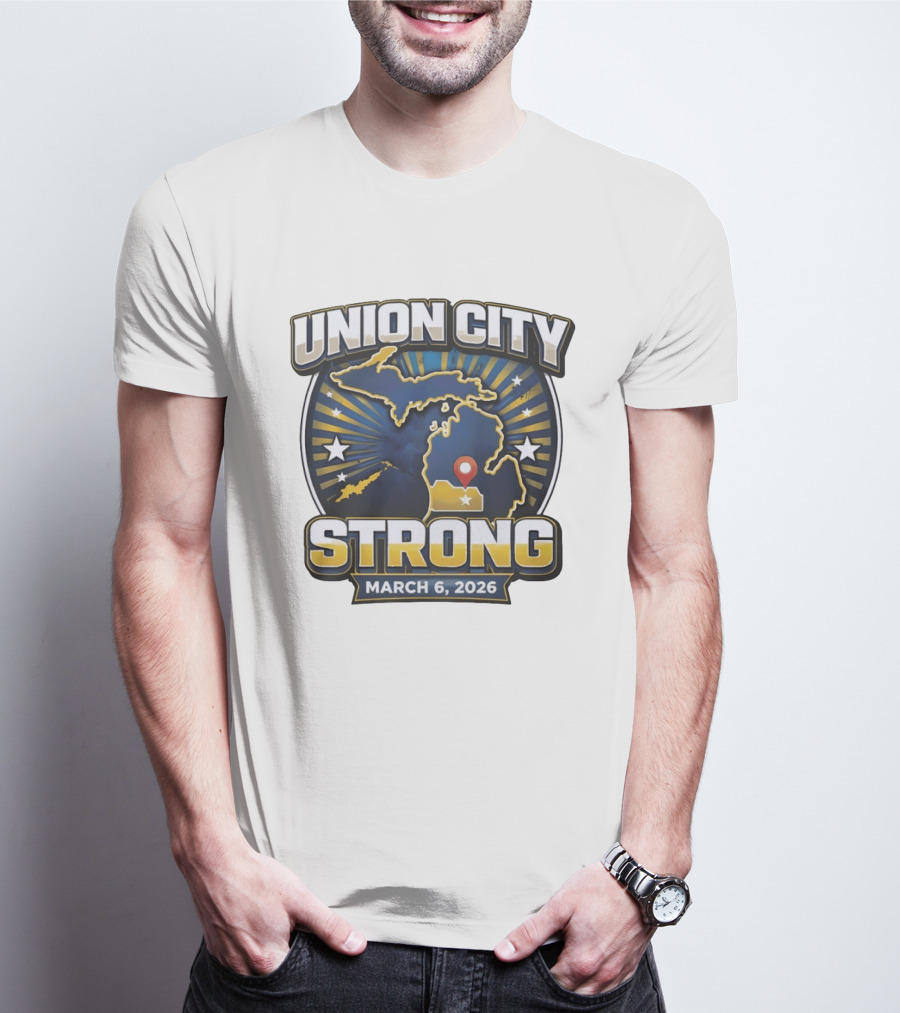 Union City Strong March 6 2026 Michigan Map Stars Location Pin T-Shirt