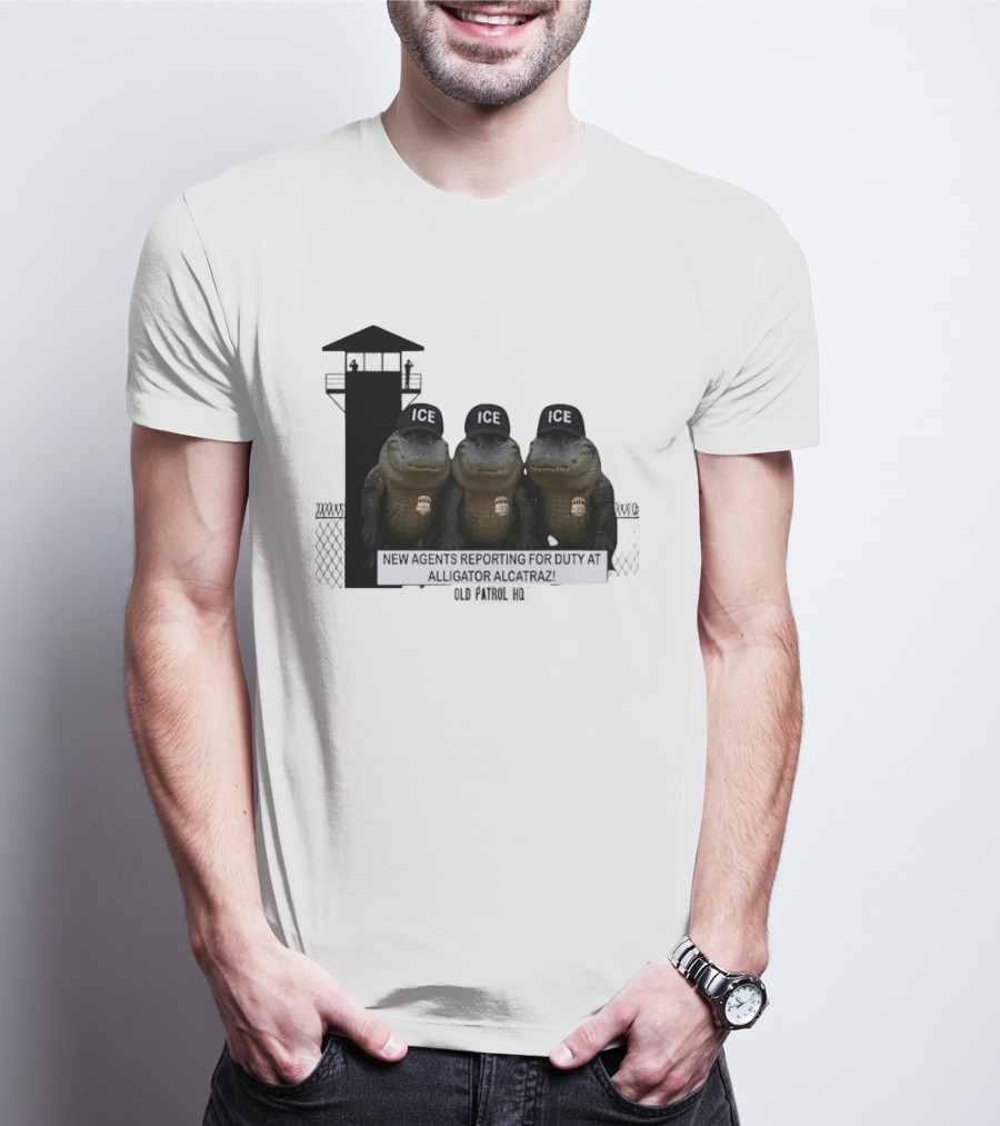 Alligator Alcatraz ICE Agents Guarding Prison Tower Scene T-Shirt