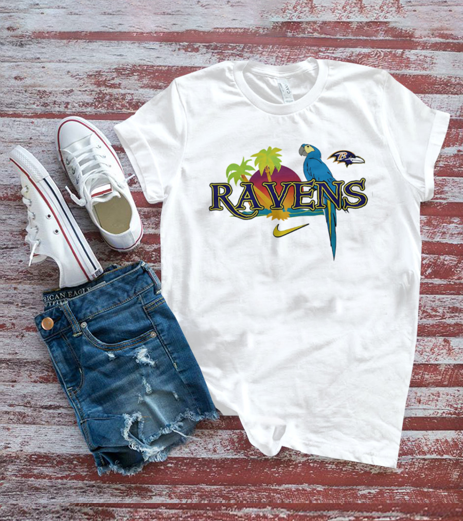 Baltimore Ravens Tropical Parrot Sunset Logo Nike T-Shirt