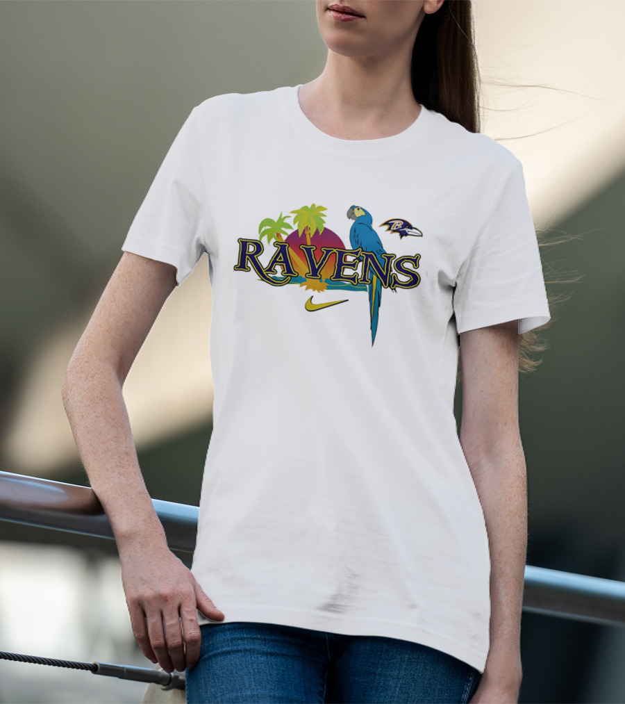 Baltimore Ravens Tropical Parrot Sunset Logo Nike T-Shirt