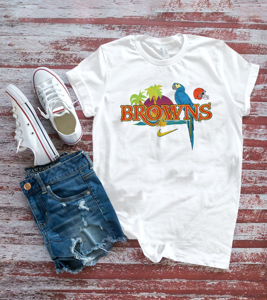 Browns Tropical Parrot Nike Cleveland Football Helmet T-Shirt