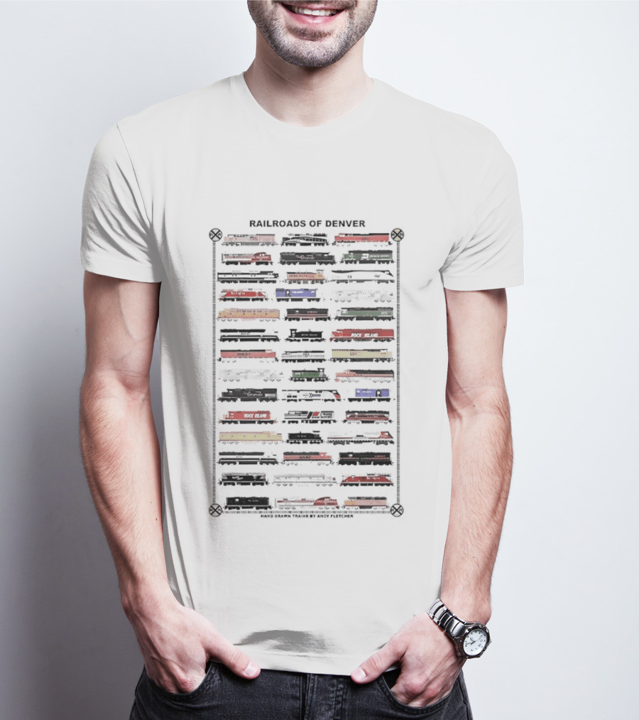 Railroads Of Denver Hand Drawn Trains By Andy Fletcher T-Shirt