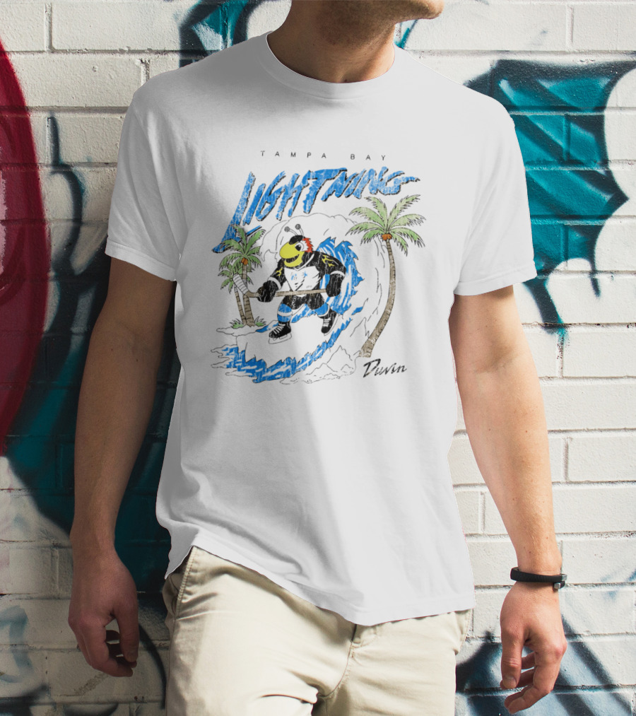 Tampa Bay Lightning Thunderbug Duvin Surfing Hockey Character With Palm Trees T-Shirt