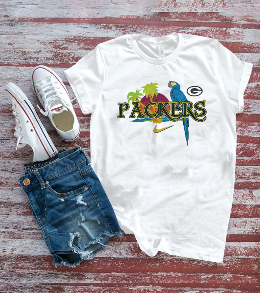 Packers Tropical Parrot Palm Trees G Logo Nike Fan Wear T-Shirt