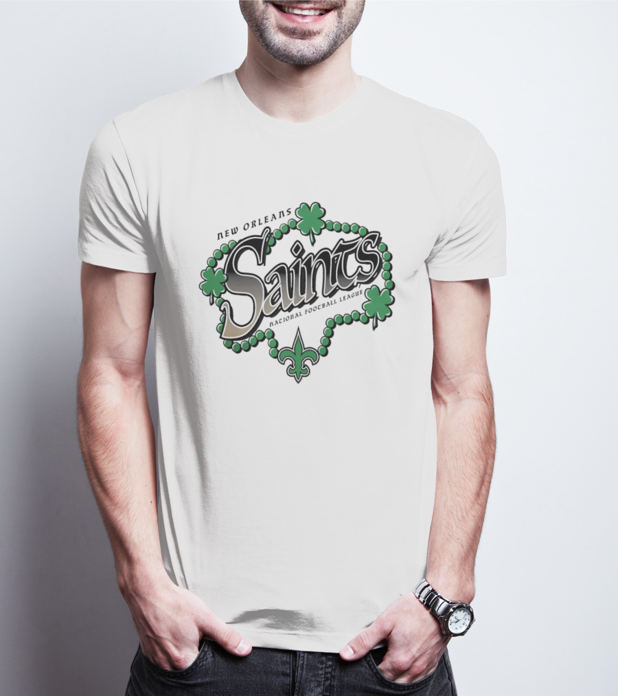 New Orleans Saints St Patrick's Day National Football League Shamrock Beads Fleur De Lis T-Shirt