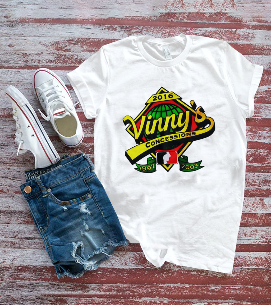 Vinny's Concessions 1997 2003 2016 Globe Ribbon T-Shirt