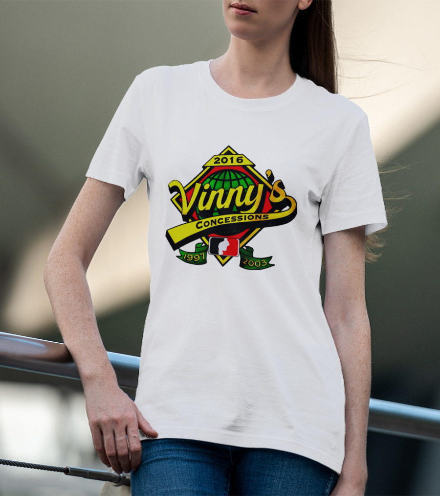Vinny's Concessions 1997 2003 2016 Globe Ribbon T-Shirt