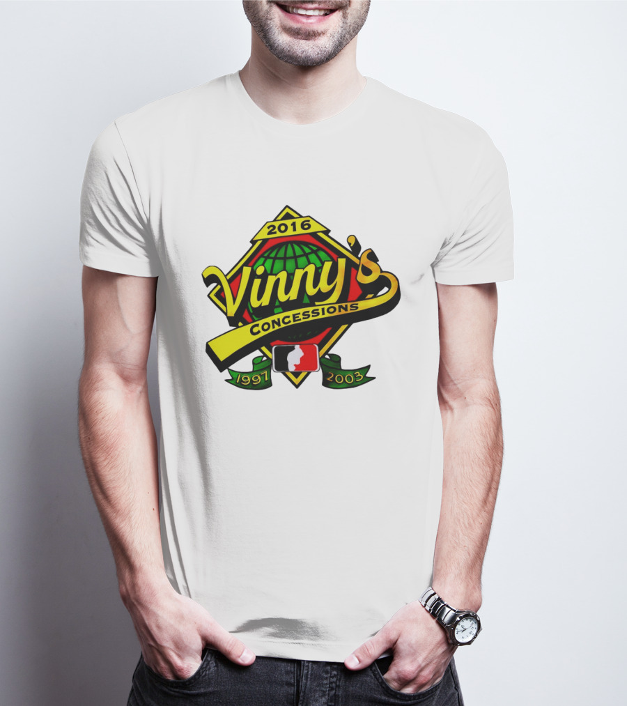 Vinny's Concessions 1997 2003 2016 Globe Ribbon T-Shirt