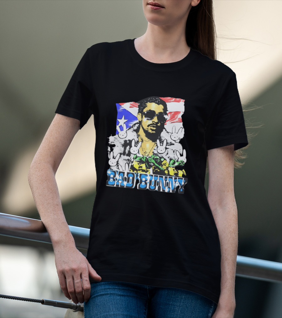 Bad Bunny Puerto Rican Flag Bunny Icon Latin Music T-Shirt