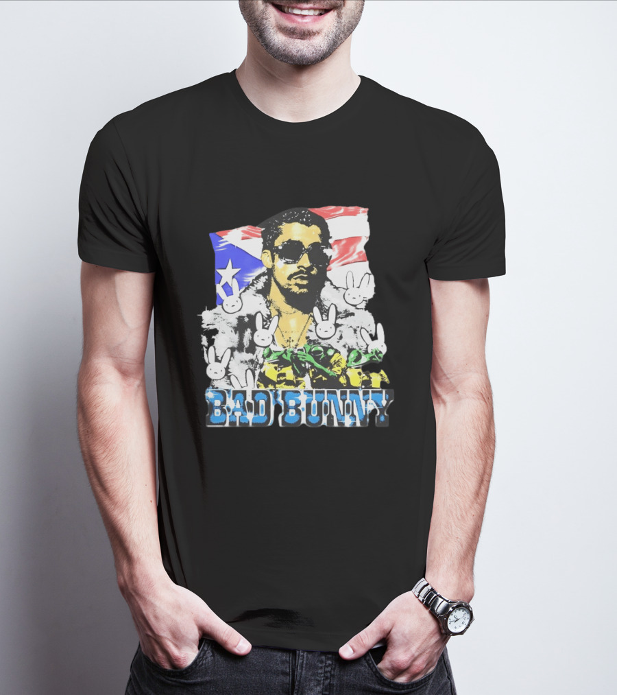 Bad Bunny Puerto Rican Flag Bunny Icon Latin Music T-Shirt