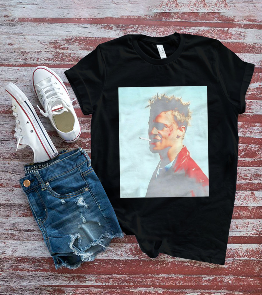Brad Pitt Fight Club Smoking Tyler Durden Red Jacket Iconic Image T-Shirt