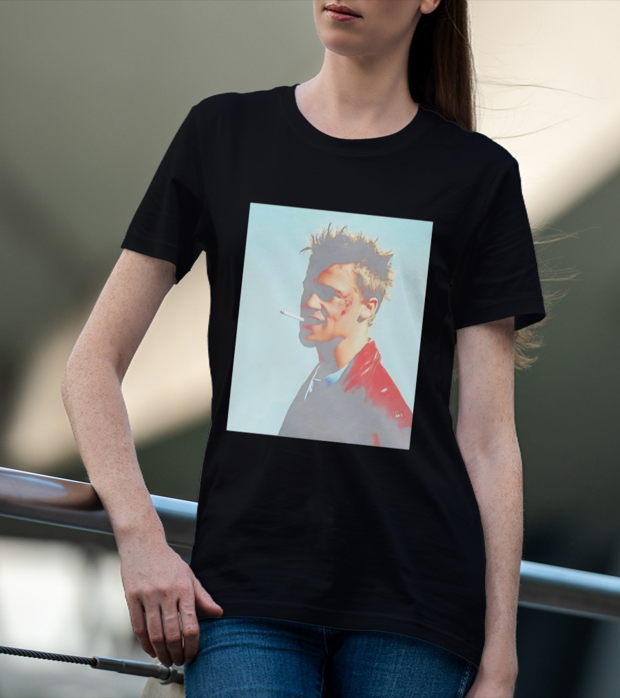 Brad Pitt Fight Club Smoking Tyler Durden Red Jacket Iconic Image T-Shirt