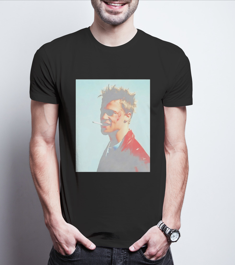Brad Pitt Fight Club Smoking Tyler Durden Red Jacket Iconic Image T-Shirt