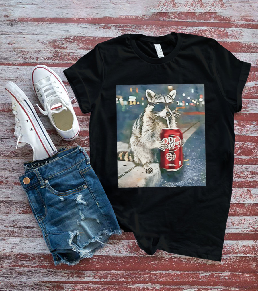 Raccoon Drinking Dr Pepper Meme Funny Soda Animal T-Shirt