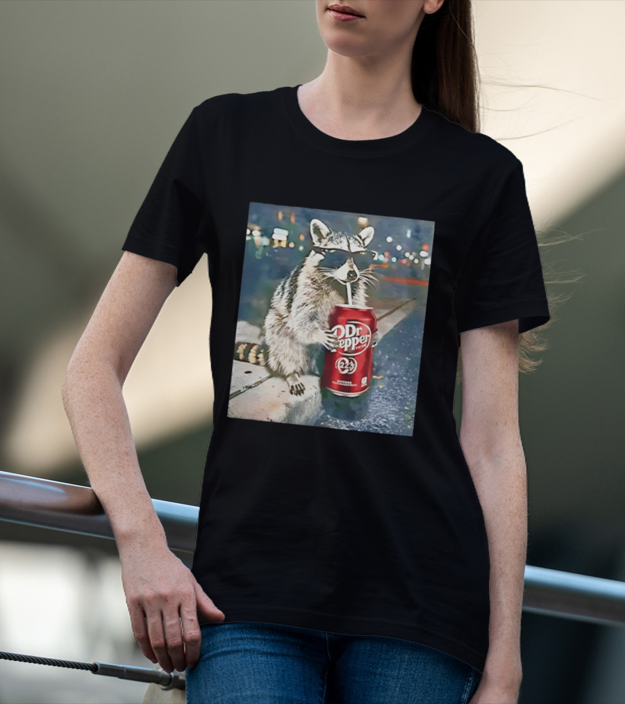 Raccoon Drinking Dr Pepper Meme Funny Soda Animal T-Shirt