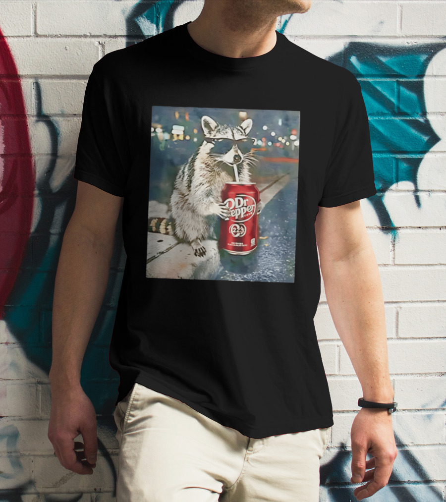 Raccoon Drinking Dr Pepper Meme Funny Soda Animal T-Shirt