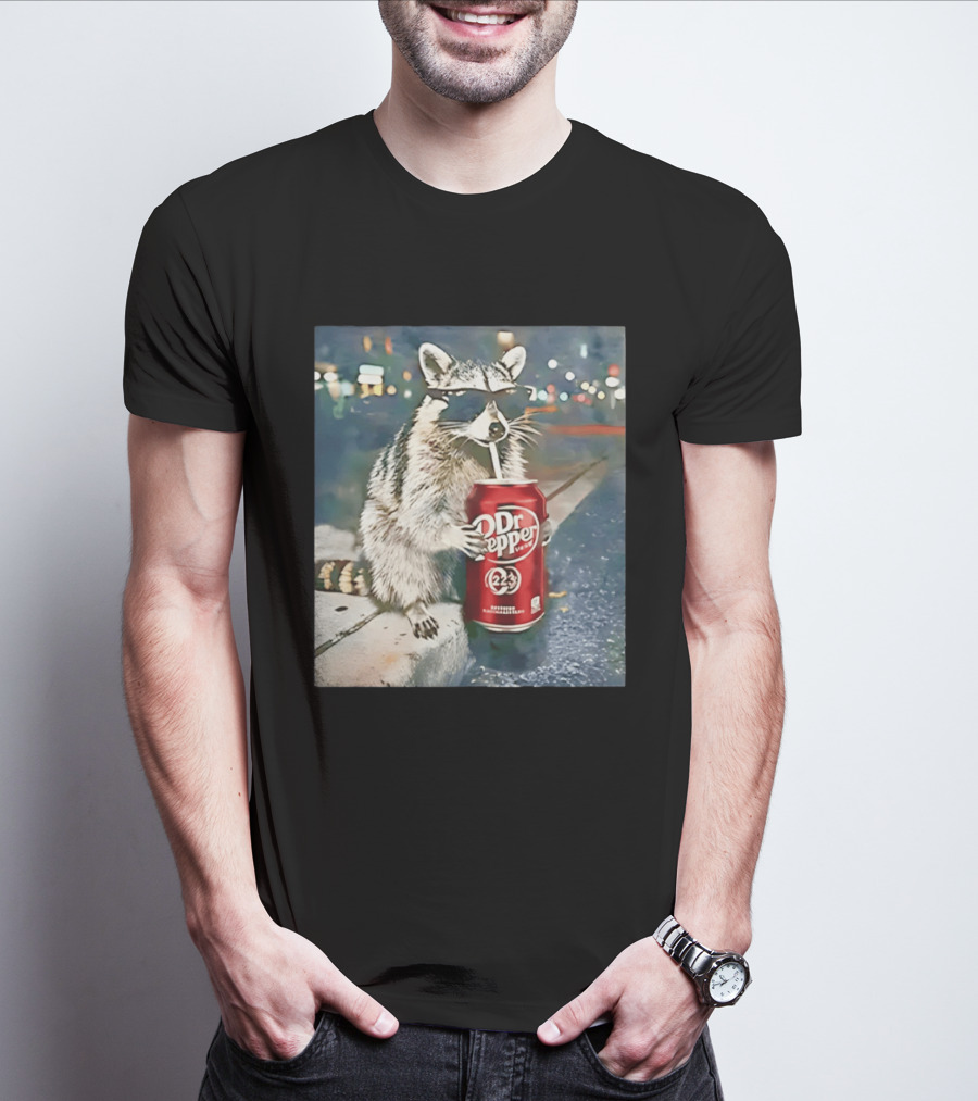 Raccoon Drinking Dr Pepper Meme Funny Soda Animal T-Shirt