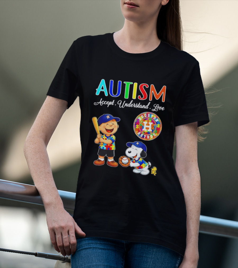 Autism Accept Understand Love Charlie Brown Snoopy Houston Astros MLB T-Shirt