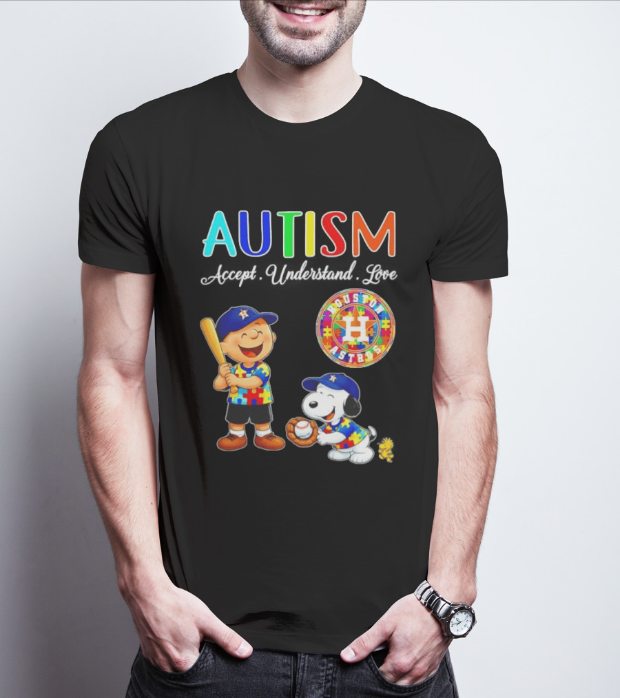 Autism Accept Understand Love Charlie Brown Snoopy Houston Astros MLB T-Shirt