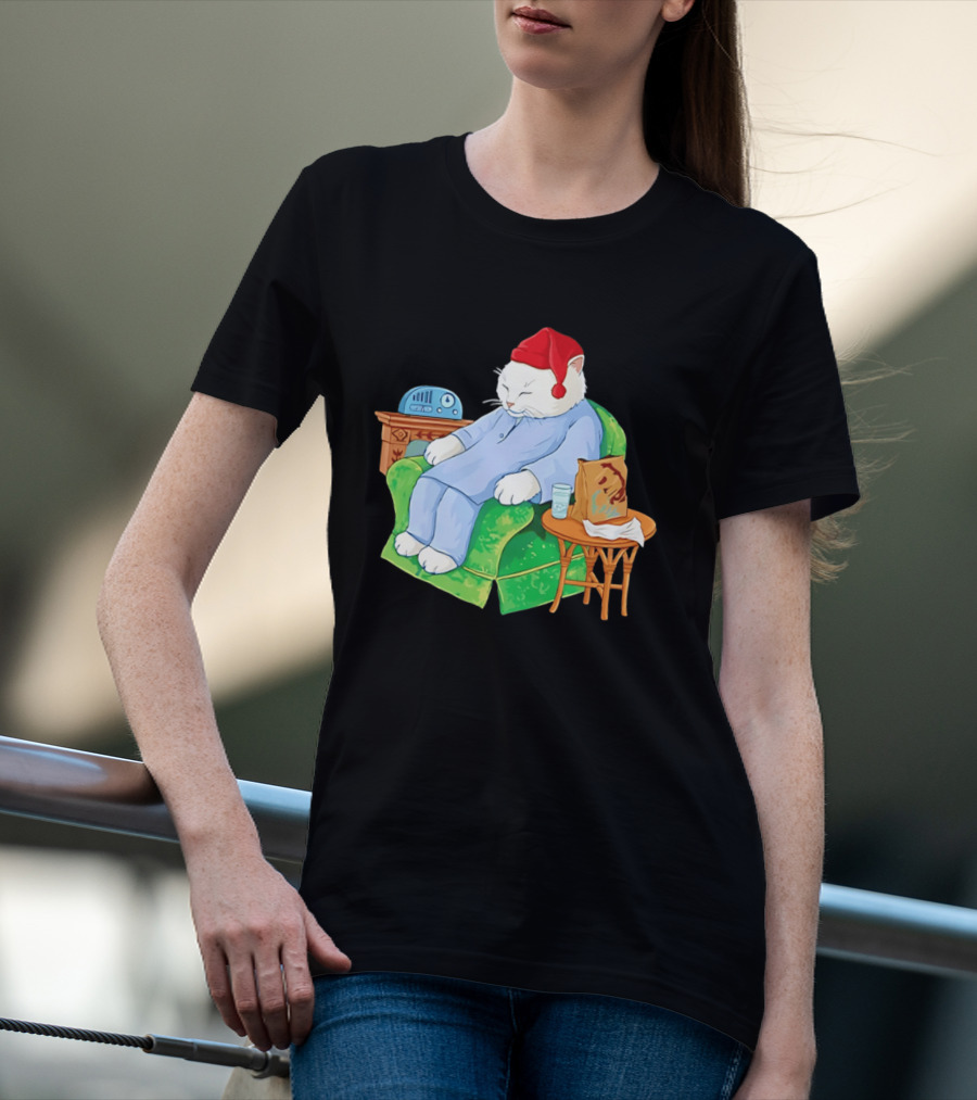 Sleepytime Cat Cartoon Cozy Scene With Tacos T-Shirt