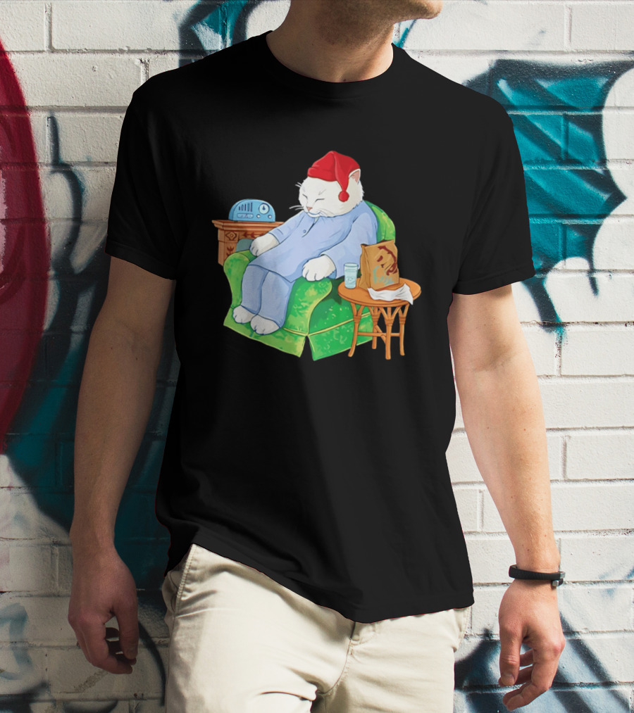 Sleepytime Cat Cartoon Cozy Scene With Tacos T-Shirt