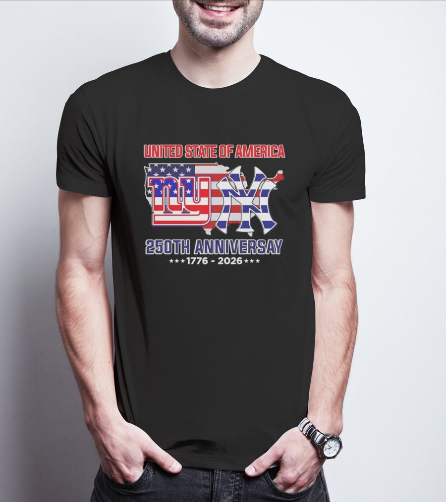 United State Of America 250th Anniversary 1776 2026 NY Yankees Giants Map Flag T-Shirt