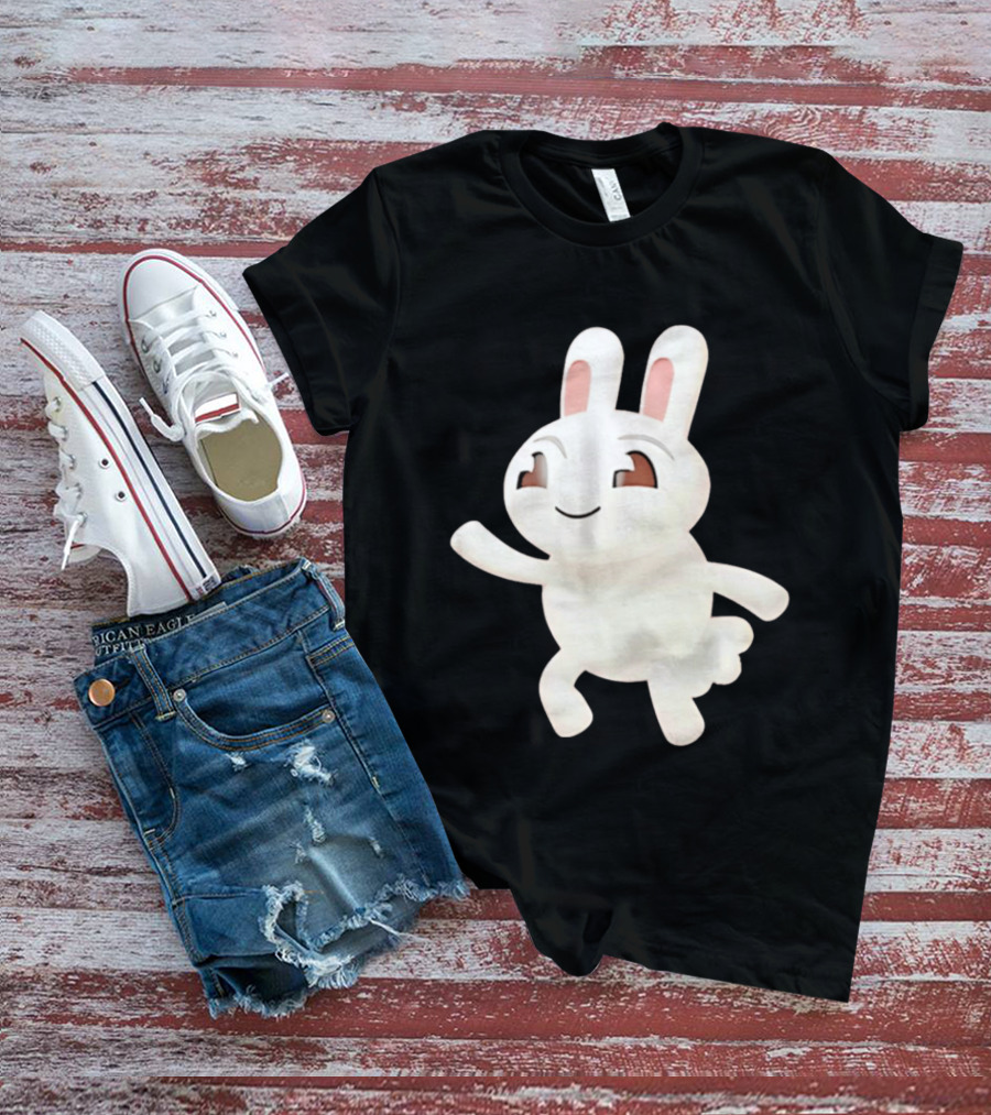 Cartoon Rabbit Waving Happy Bunny Character Cute Playful Pose T-Shirt
