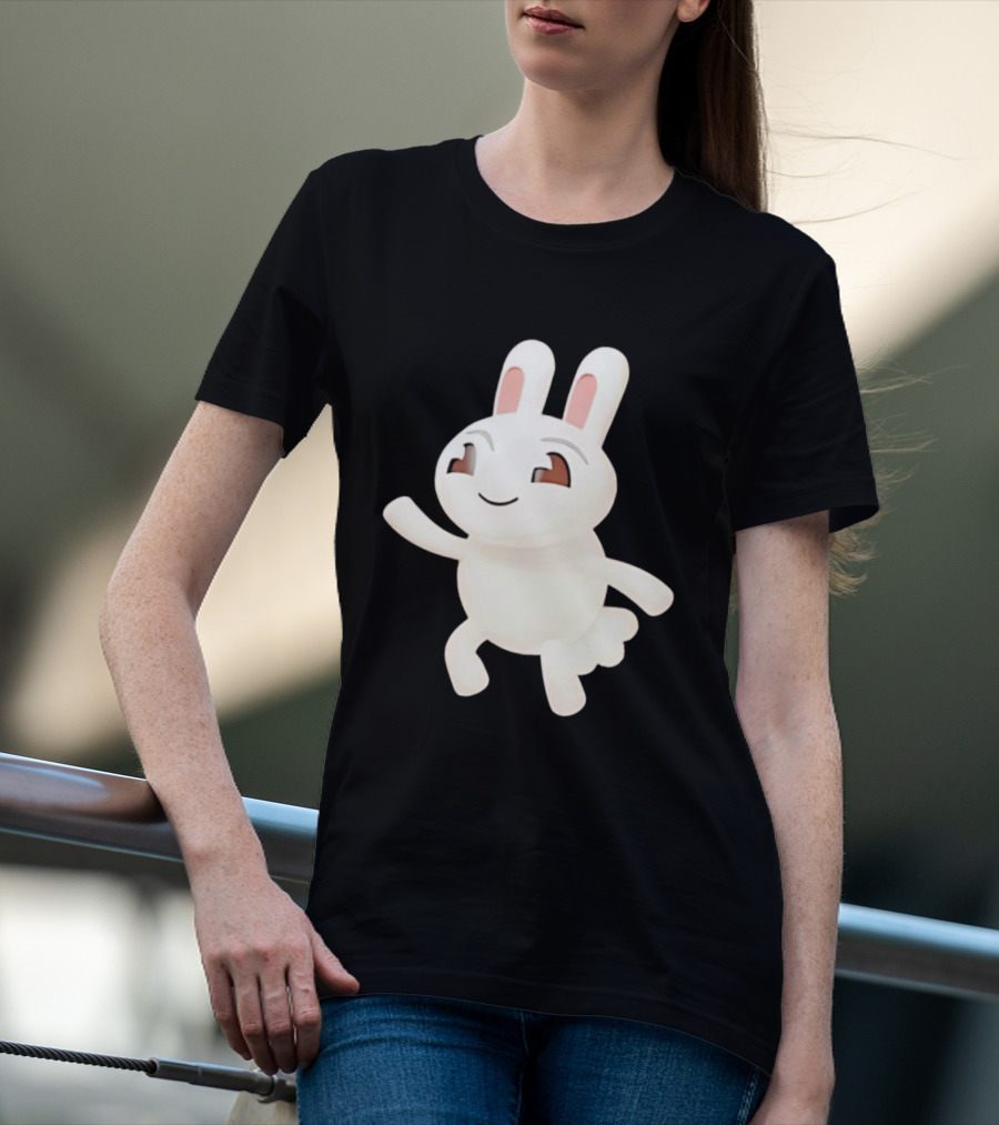 Cartoon Rabbit Waving Happy Bunny Character Cute Playful Pose T-Shirt