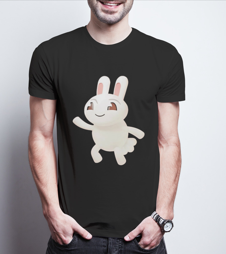 Cartoon Rabbit Waving Happy Bunny Character Cute Playful Pose T-Shirt