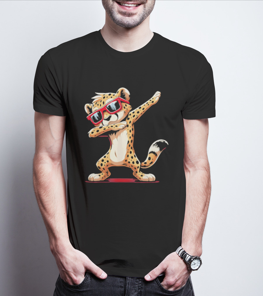 Cheetah Dabbing With Red Sunglasses Animal Pose T-Shirt