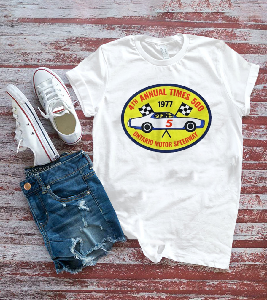 4th Annual Times 500 Ontario Motor Speedway 1977 Race Car Checkered Flags T-Shirt