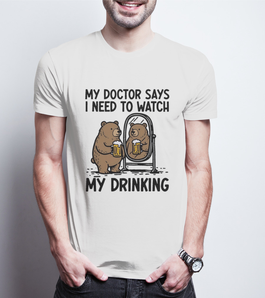 Bear Ing Drinking In Mirror With Beer T-Shirt